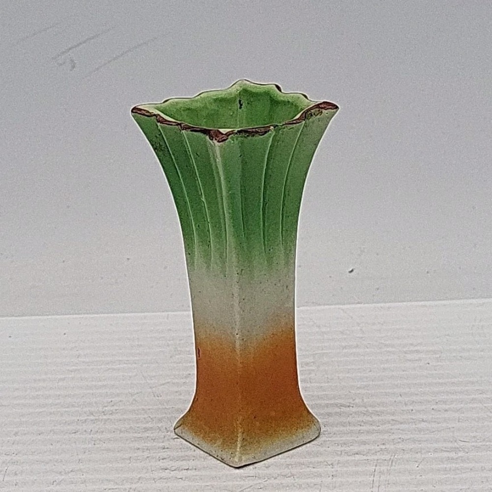 Vintage Miniature Bud‎ Vase Green White Orange Japanese